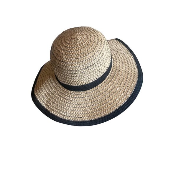 Jacobsons Accessories - Jacobsons Tan Black Woven Floppy Sun Hat One Size